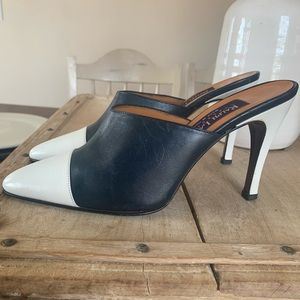 Ralph Lauren Purple Label Navy Blue and White Color Block Mules‎ 6.5 B WC5092